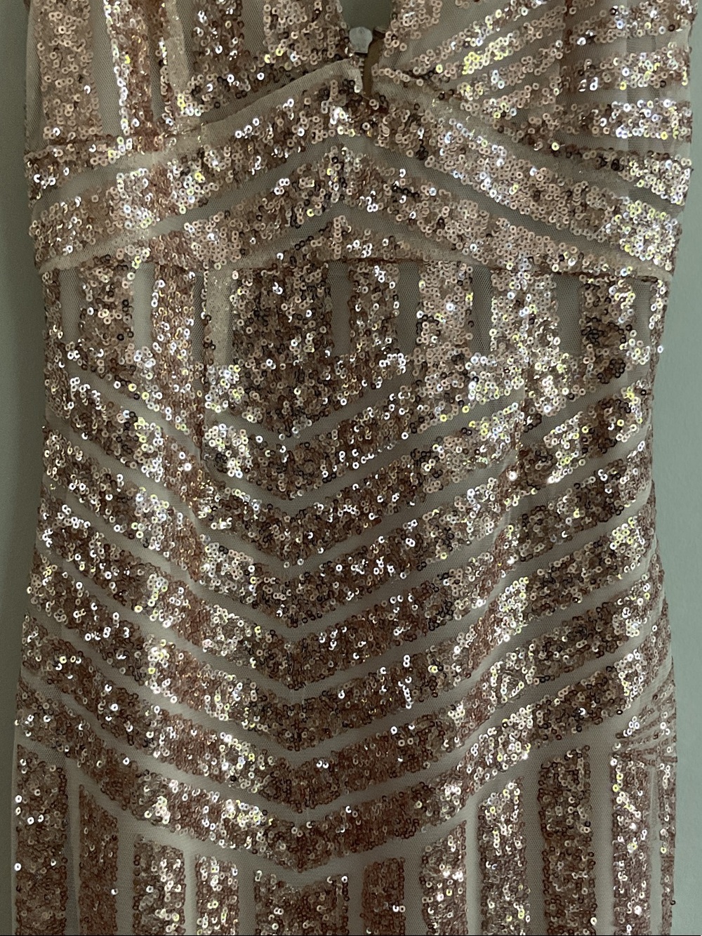 Tigermist Rose Gold Sequin Geometric Mini Dress | Sparkly Party Cocktail Dress - Picture 2 of 4